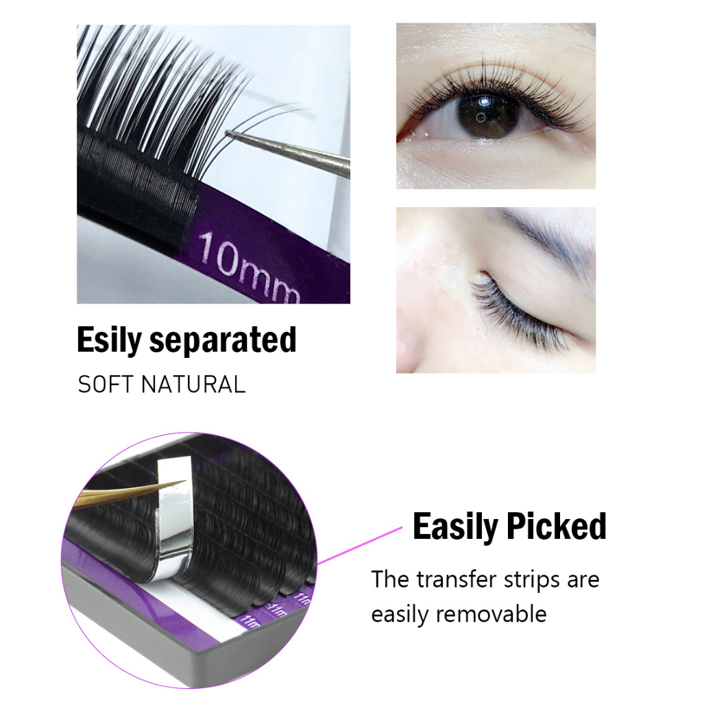 NAGARAKU Ekstension Bulu Mata Soft Natural Eyelash 16 Rows 0.05mm 12mm - CURL-D - Black