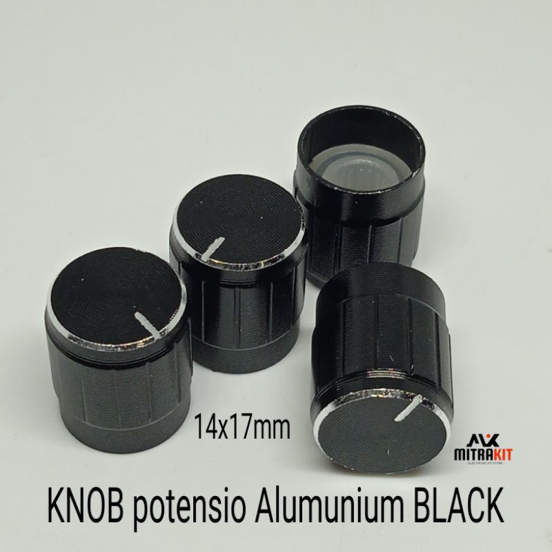 Knob potensio alumunium black tutup potentiometer volume putar adjust 14x17mm