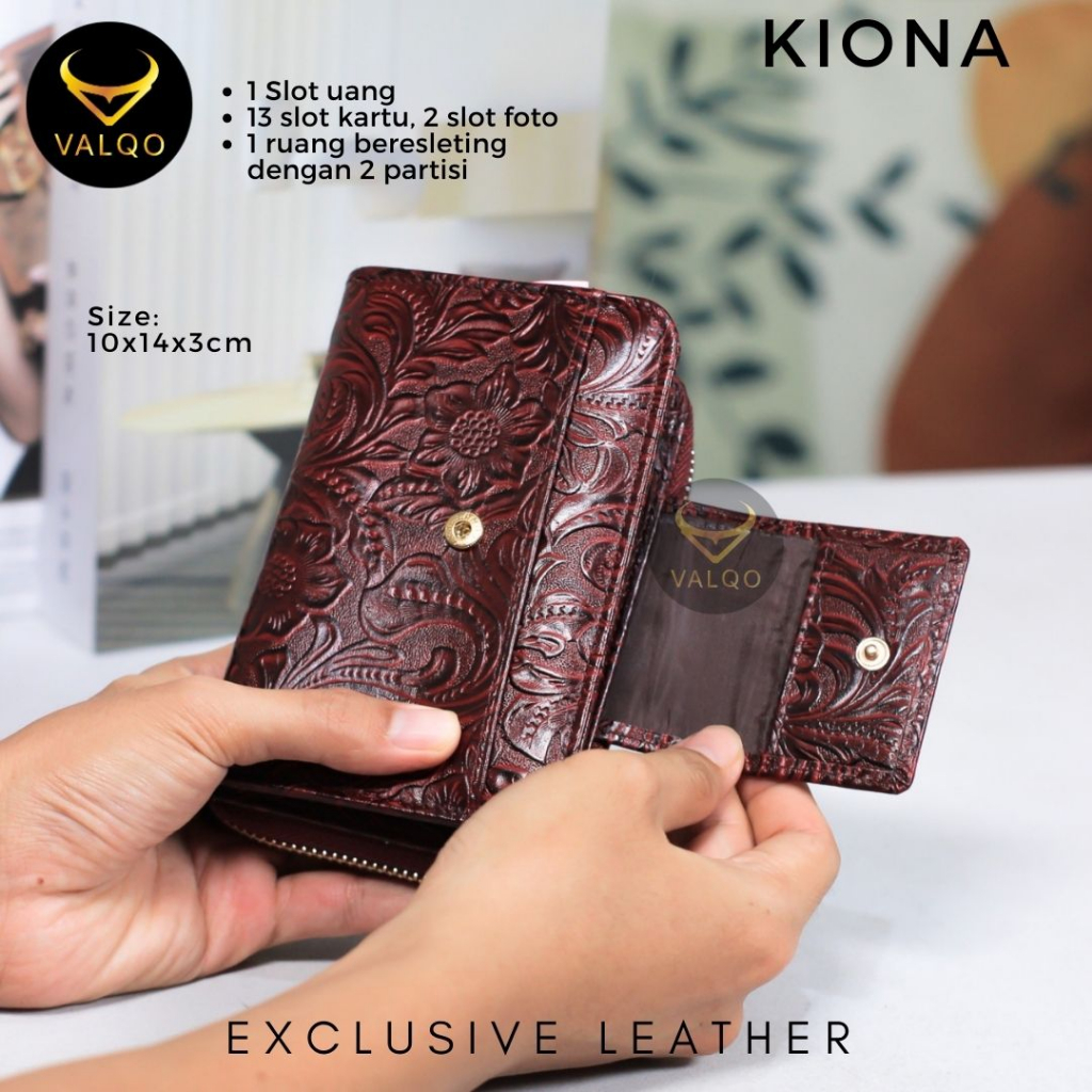 [VALQO] KIONA Batik Dompet Kulit Sapi Wanita 13 Kartu 2 Foto Slot Resleting Dompet wanita Dompet kecil Dompet Pendek