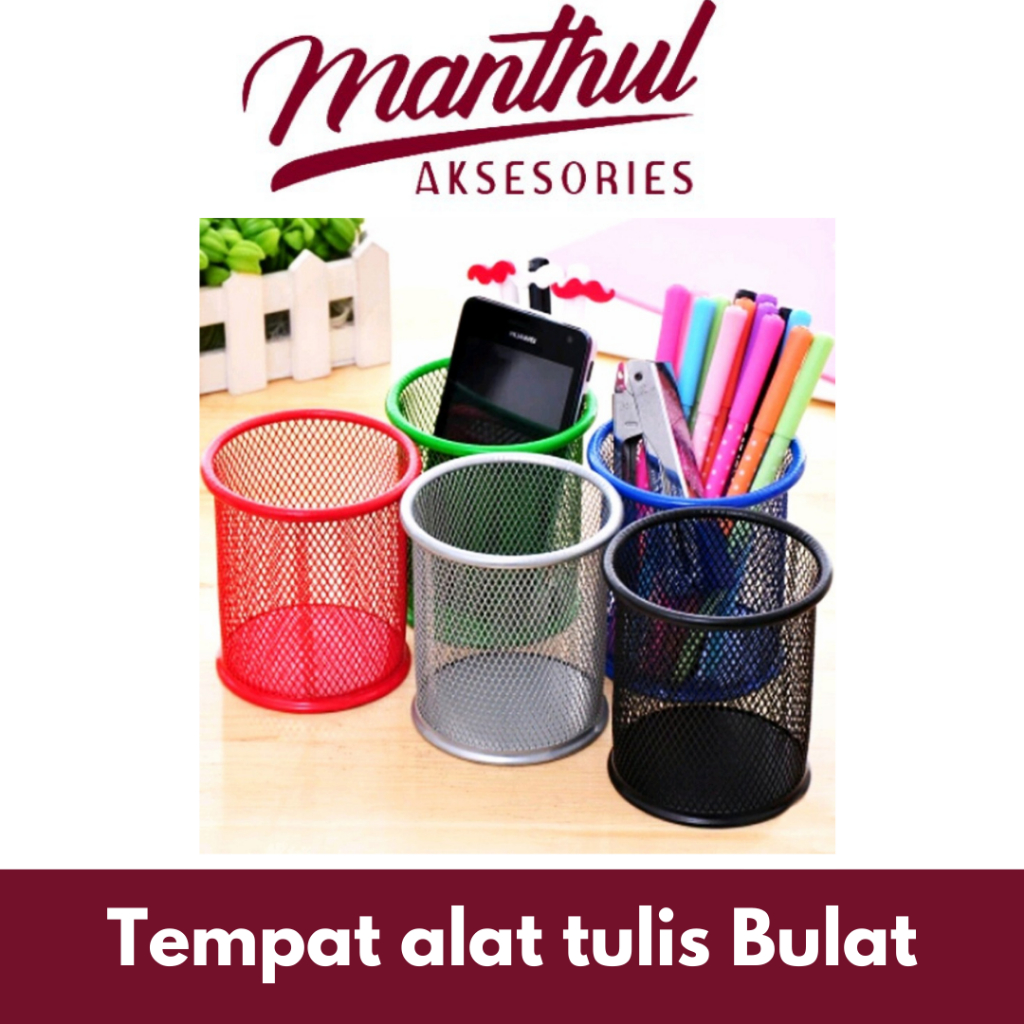 

Tempat alat tulis kantor pulpen model jaring bulat pen stand keranjang