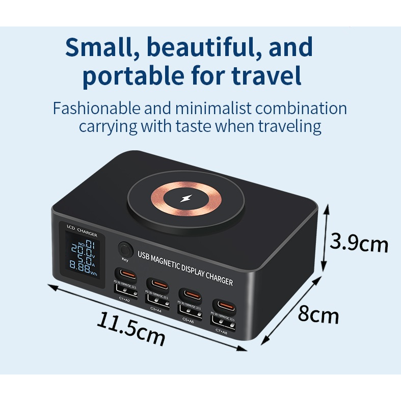 ROCKWARE WLX-818DP - 9-in-1 USB Magnetic Display Charger 140W TOTAL