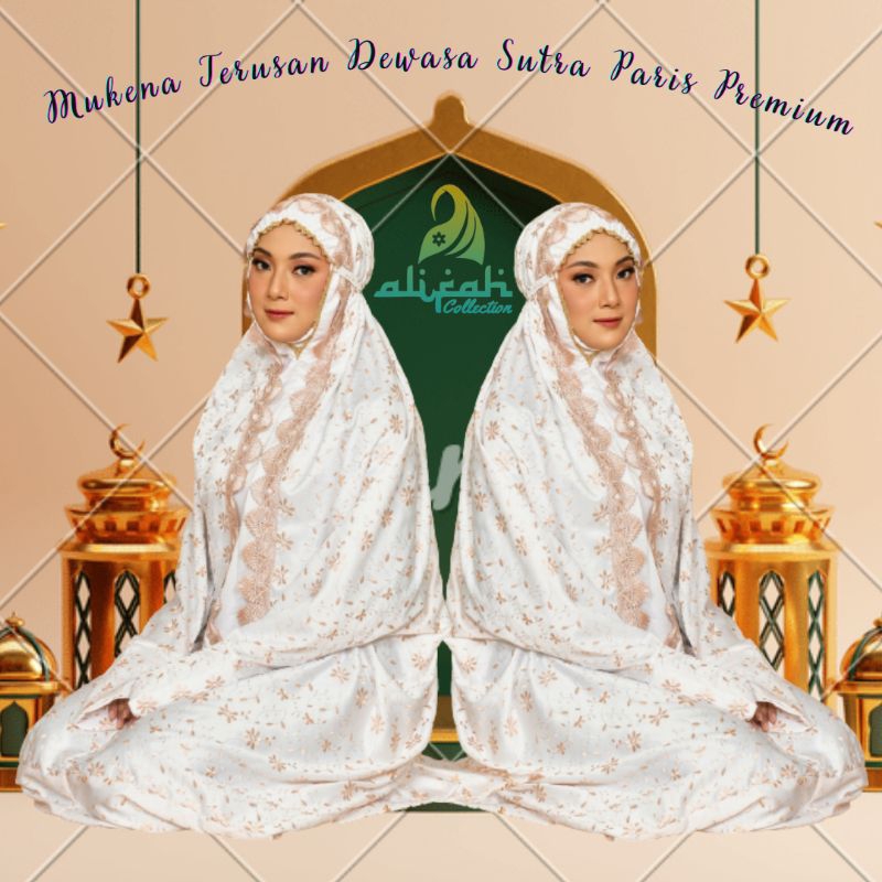 Alifah - Mukena Terusan Dewasa Sutra Paris Jumbo/Mukena Terusan Bordir Renda Mewah
