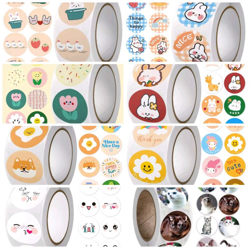 

(Harga 1 Roll isi +-500 stiker) Sticker kartun lucu karakter kucing hiasan thankyou / terima kasih l stiker lucu / happy birthday / reward untuk kemasan makanan buku diari label tempelan
