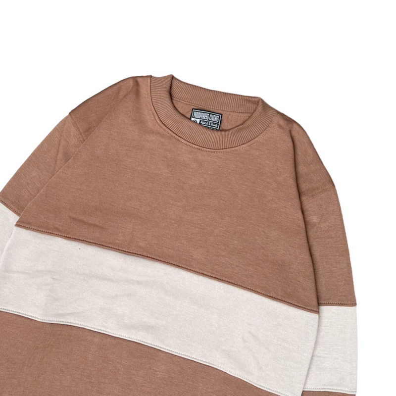 PHOMPPHIESS Sweater Crewneck Mocca Strip Crem Crewneck Kombinasi Pria Wanita