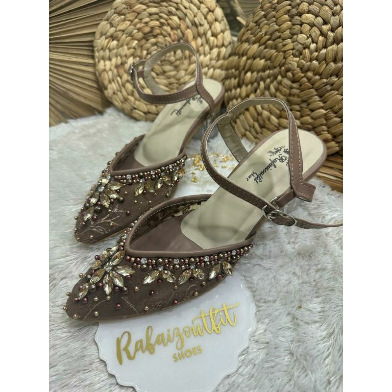 Sepatu wedding pesta Cantik isni mocca 5cm kaca