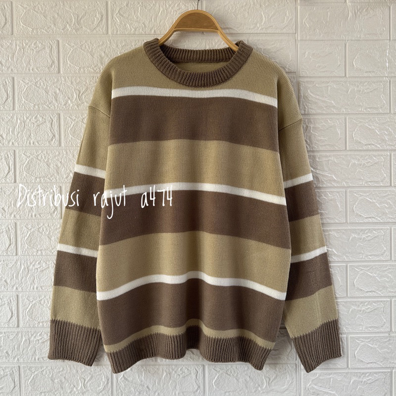 MILEA SWEATER RAJUT KOREA OVERSIZE MOTIF STRIPPE BLASTER