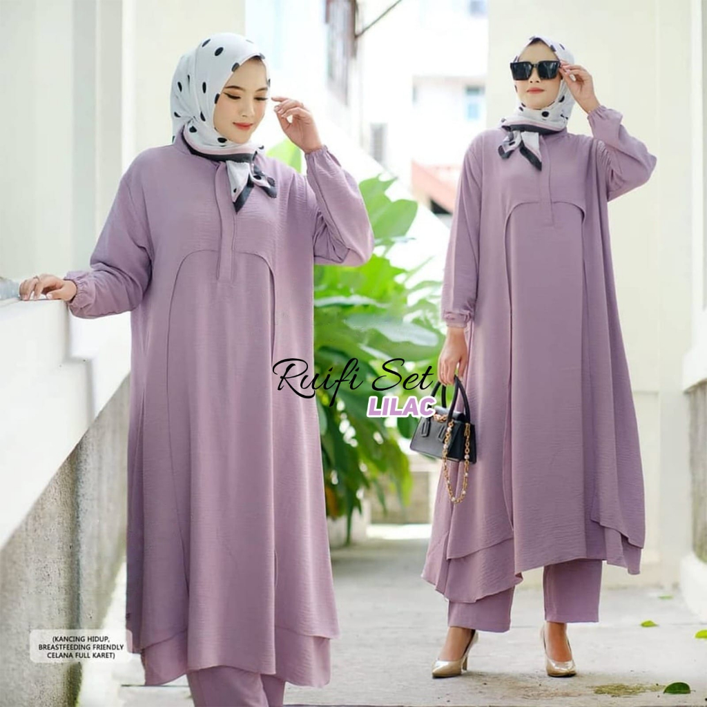 Setelan Jumbo Crinkle Air Flow / Ruifi Set / Setcel Long Tunik + Celana COD