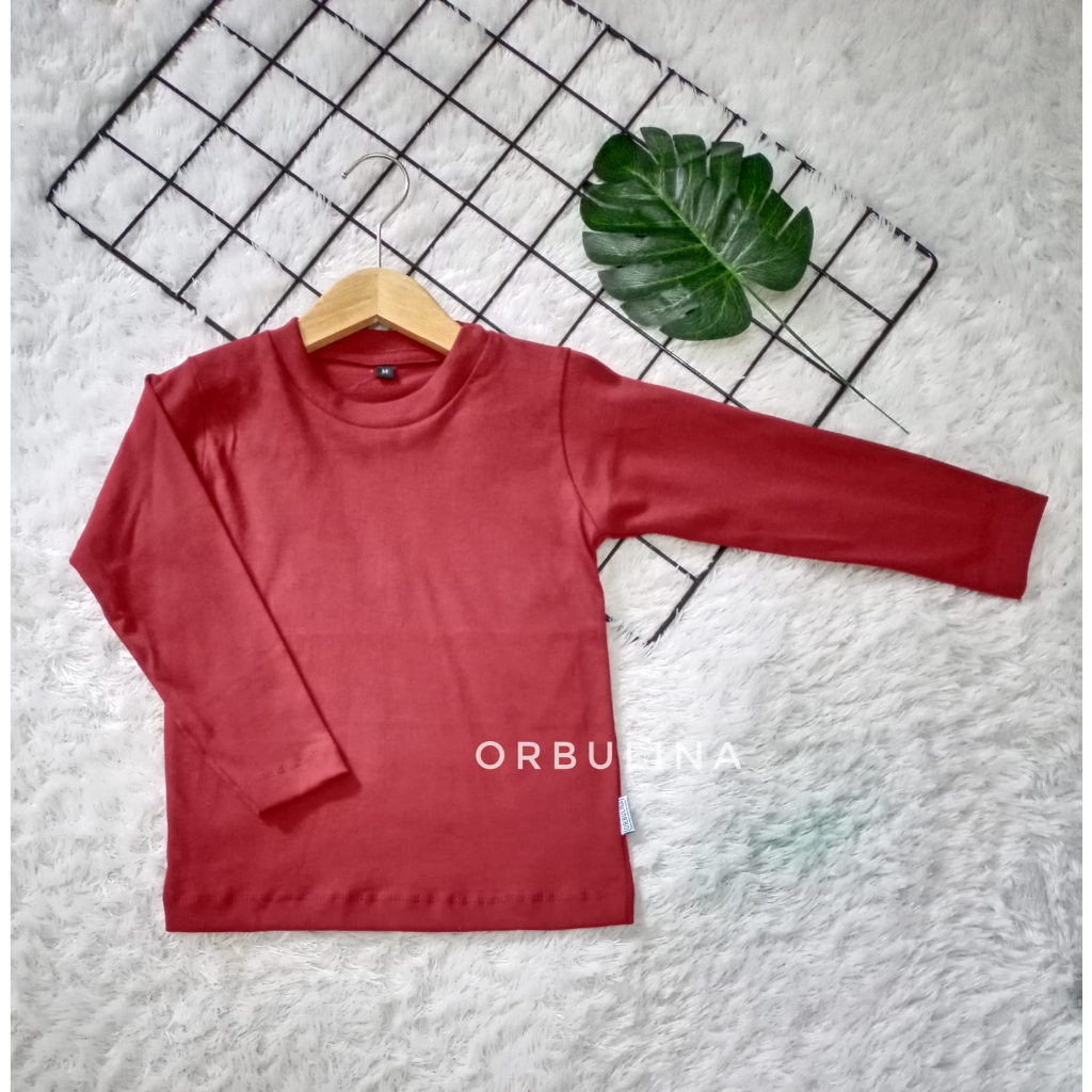 Kaos Polos Basic Tee Anak Lengan Panjang Cotton Combed 24s Warna Maroon