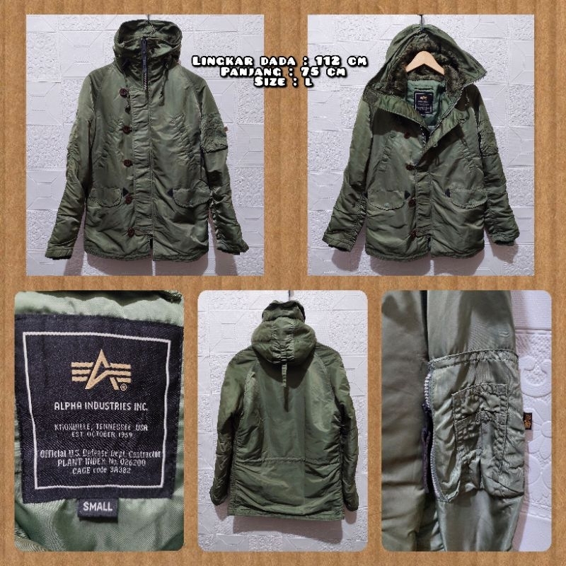 Jaket Parka Merk Alpha Industries Warna Hijau Army Second Original.