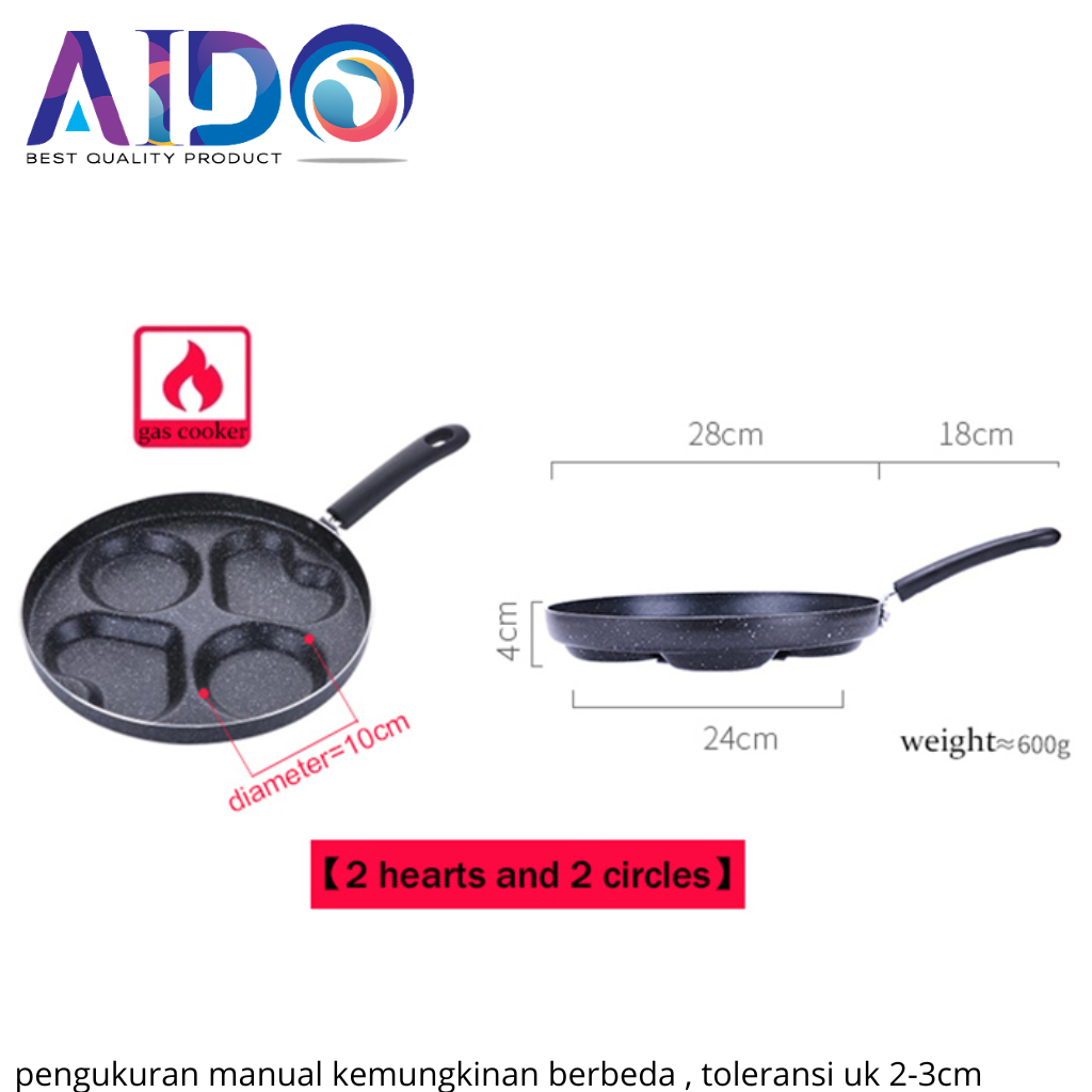 Aido Panci Penggorengan Anti Lengket Hati 4 In 1 Panci Campuran Aluminium Panci Masak Panci Pemanggang Telur Pancake Panci Pemanggang Steak Panci Pemanggang Gas