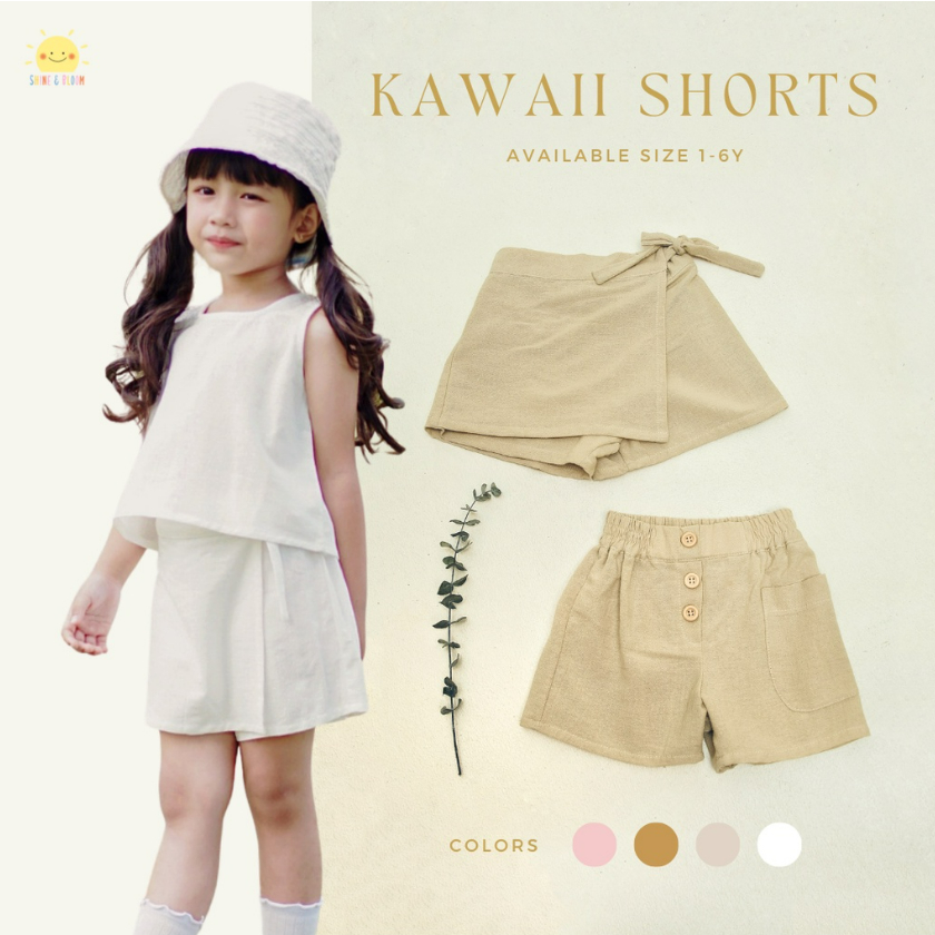 Kawaii Shorts 1-6 Tahun Skort &amp; Short Linen / Rok Celana Pita &amp; Celana Pendek Anak Perempuan CBKS SNB