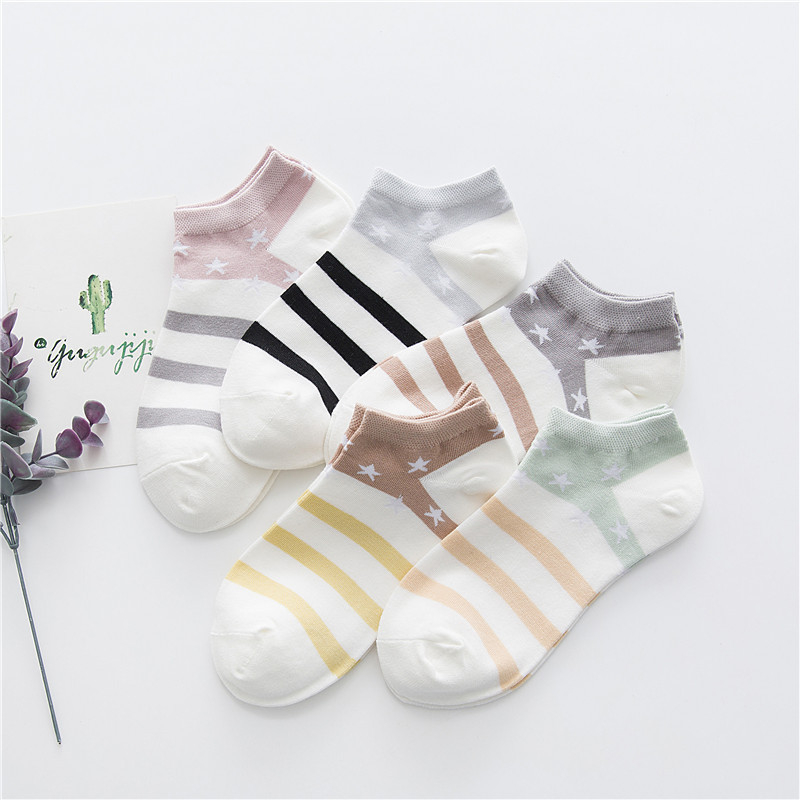 MMM Kaos Kaki Pendek Motif Garis Bintang Kaoskaki Model Star And Line 6803 Kaus Kaki Fashion Korea Jepan Women Sock Sarung Kaki Pendek Wanita Ankle Socks Import Murah