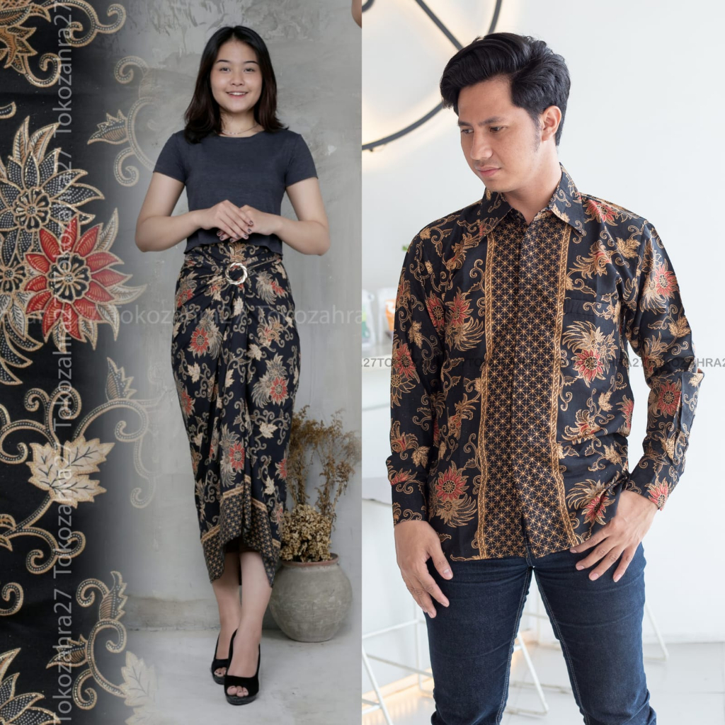 Couple Kemeja Batik Rok Lilit batik Lengan Panjang MOTIF AZALEA