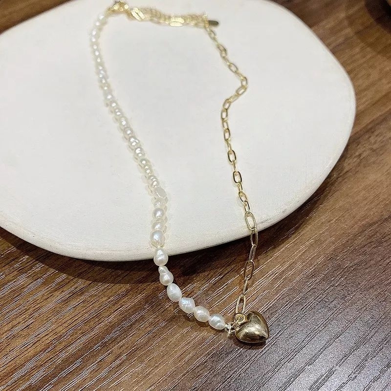 Mayythelabel | Lizzie Necklace | READY STOCK SIAP KIRIM | Kalung Rantai Klavikula Hias Liontin Hati Mutiara Setengah Gaya Perancis Untuk Wanita | Fashion Accessories | Kalung Gaya Elegan