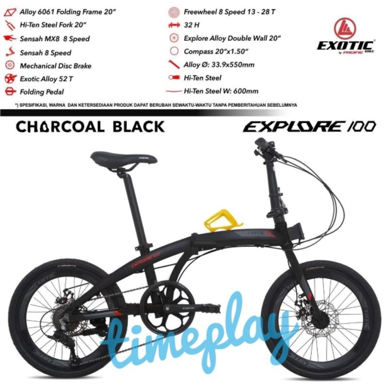 Sepeda lipat 20 inch Exotic Explore 100 hydraulic Murah frame alloy 8 speed