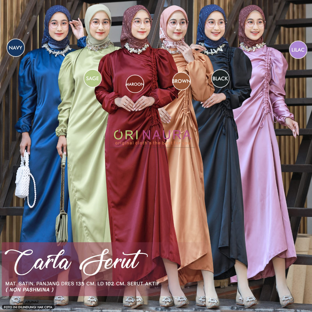 Carla Serut Dress Gamis Muslim Wanita Mat Satin Original By Orinaura