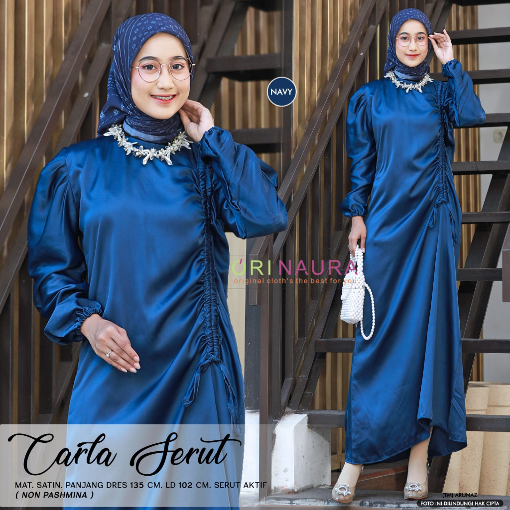 Carla Serut Dress Gamis Muslim Wanita Mat Satin Original By Orinaura