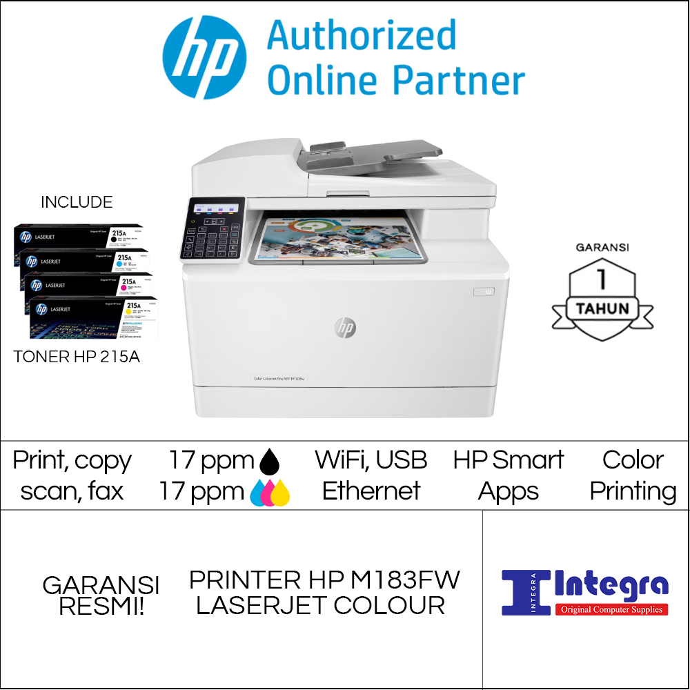 Printer HP Color LaserJet Pro MFP M183fw | 183FW Garansi Resmi HP Toner HP 215A