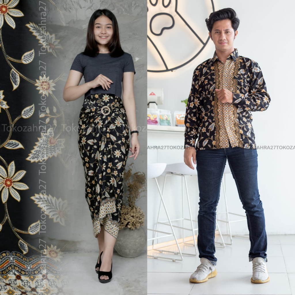 Couple Kemeja Batik Rok Lilit batik Lengan Panjang MOTIF LILI