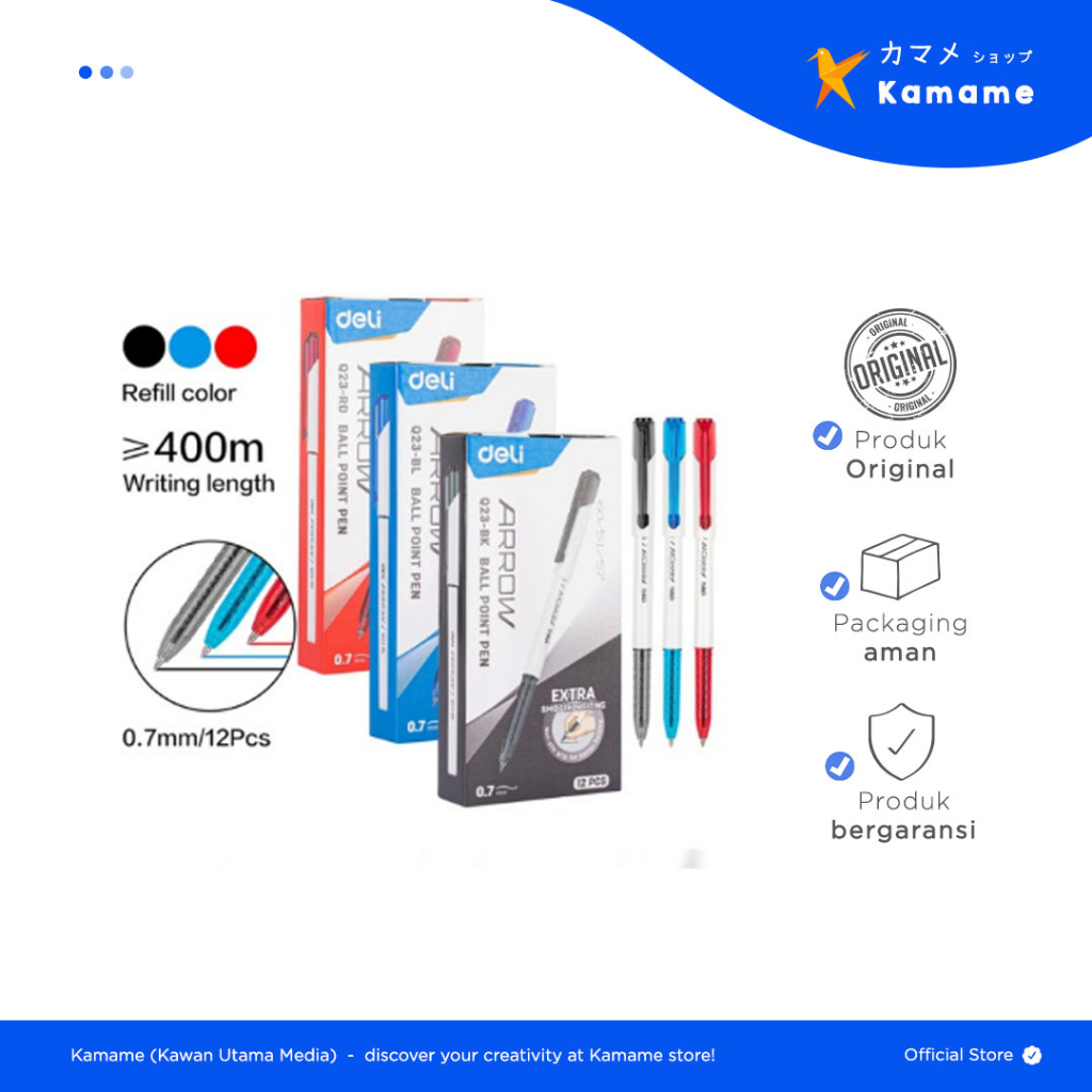 

Deli Ball Point - Ultra Smooth Gel Pen Pulpen Retractable Capable 0.7mm Q23-RD - Q23-BL - Kamame