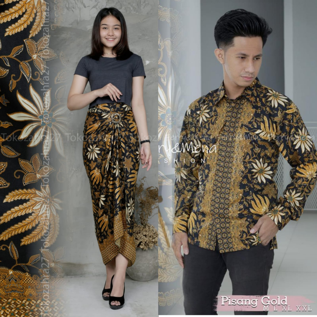 Couple Kemeja Batik Rok Lilit batik Lengan Panjang MOTIF PISANG