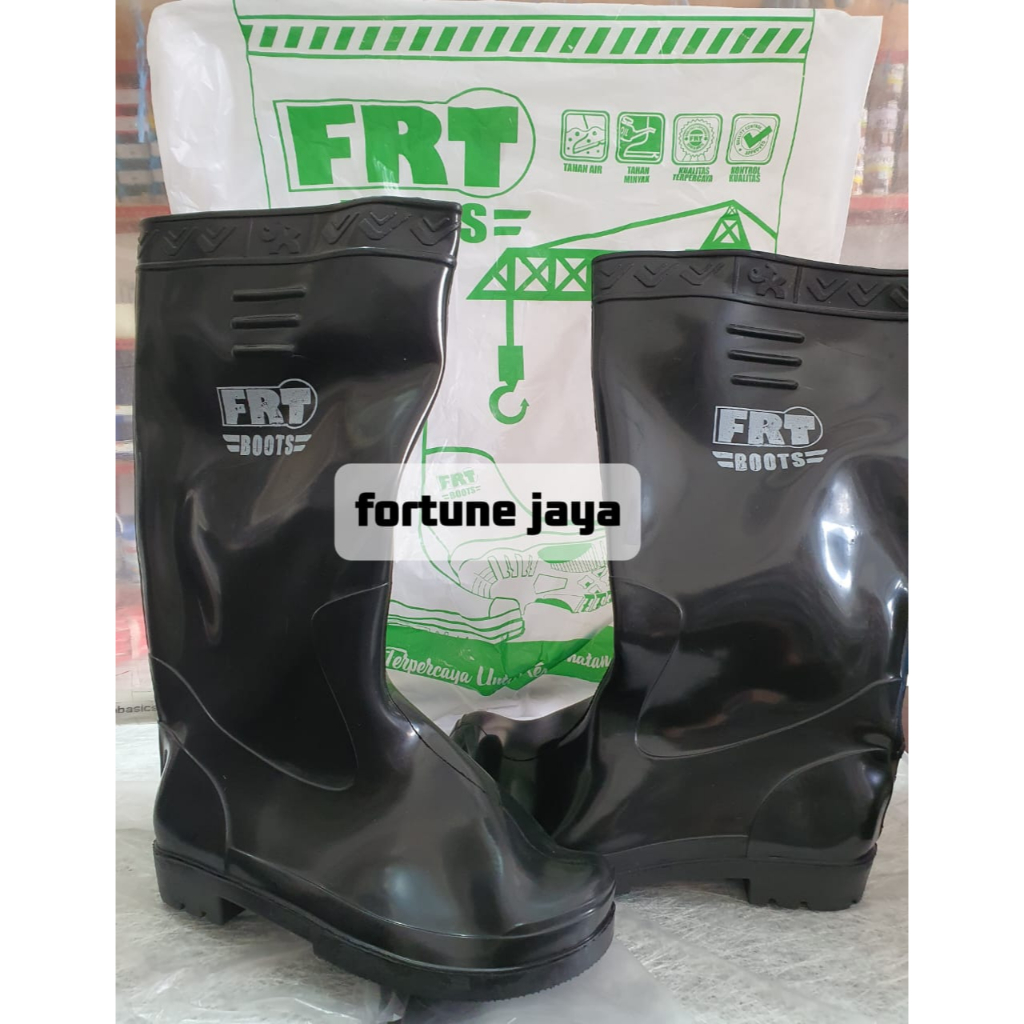 SEPATU BOOTS KARET PVC PROYEK TINGGI HITAM FRT SAFETY BOOTS ANTI AIR TAHAN MINYAK ANTI SLIP / SEPATU