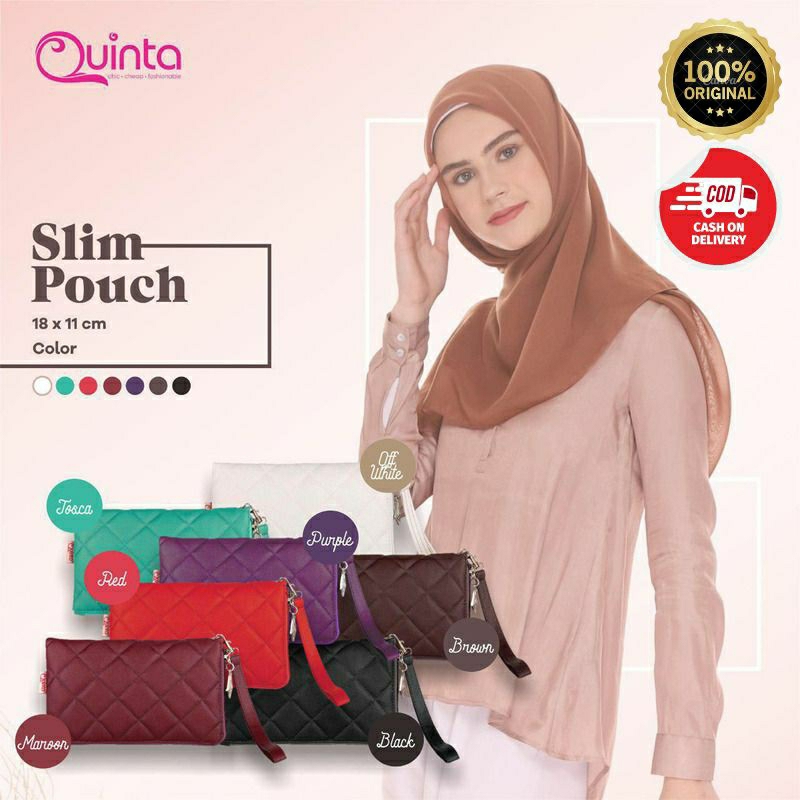 Dompet wanita Slim pouch Quinta Matt embos kulit jeruk tahan air Quinta tas Dompet Quinta