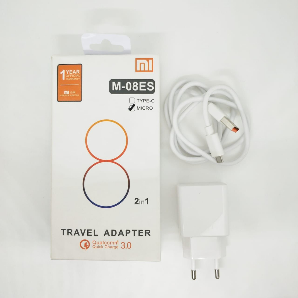 Charger Xiaomi 2in1 M-08ES Micro Dan Type C Travel Adapter Xiaomi 3.0 Qualcom Promo Sen