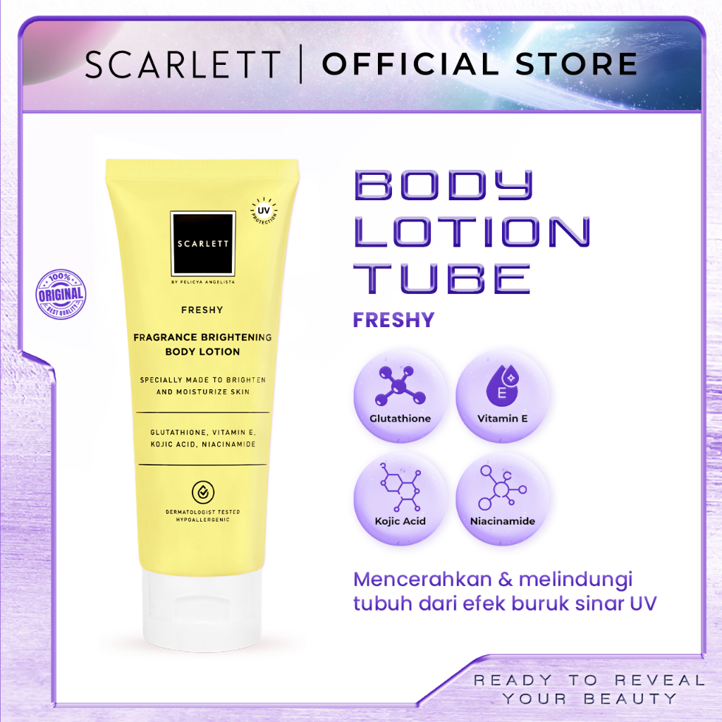 |LB|  SCARLETT WHITENING BODY LOTION TUBE/ HAND BODY ROMANSA, FANTASIA, CHARMING, JOLY, FRESHY, HAPPY 180ML