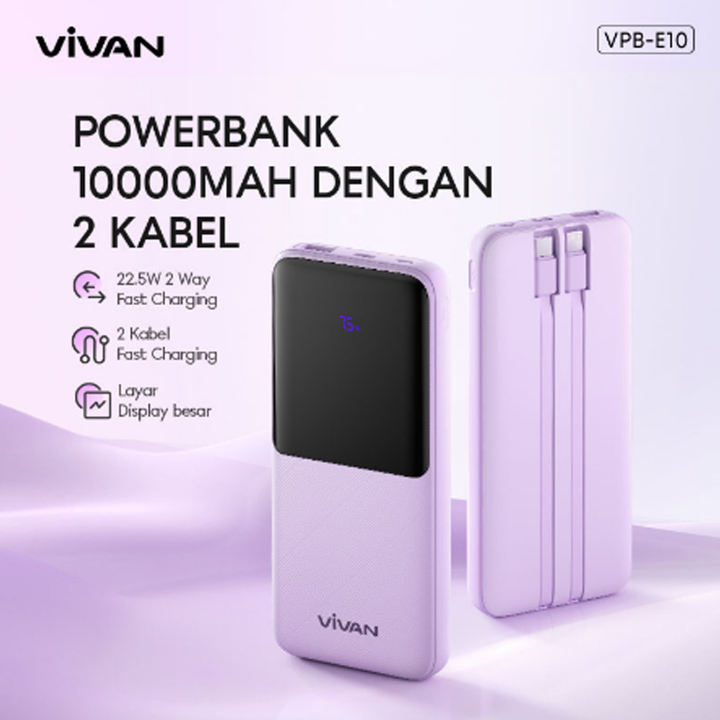 Power Bank Vivan 10000 Mah LED Display Pengisian Cepat 22,5W Quickcharge PD3.0 VOOC Kompatibel dengan Semua Jenis Smartphone