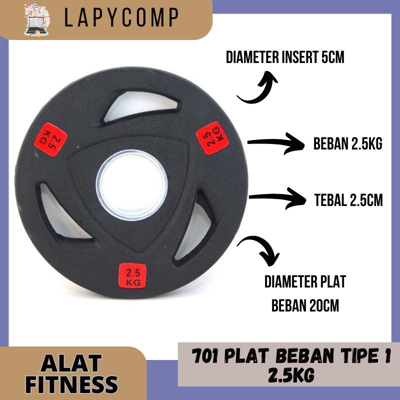 Plat Beban Barbel 2.5Kg Type 1, 2, 3 / Plat Beban Tebal Berlapis Rubber - F701, F711, F721 - Hitam