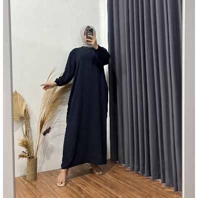 ABAYA CRINKEL LENGAN PANJANG / GAMIS WANITA / Navy