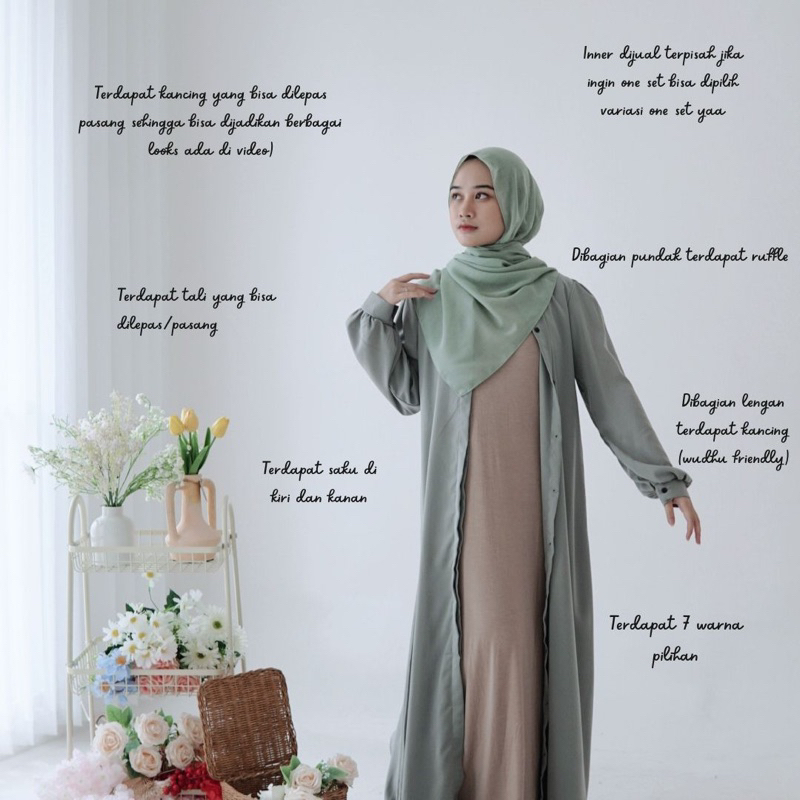 Outer sada Abaya Khansa Mariska x Idellstore • Abaya Puter Premium Terbaik Nyaman Adem Gamis Aca