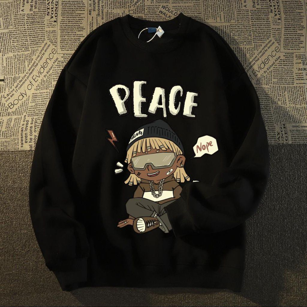 Crewneck PEACE Art NOPE Sweater Oversize Wanita M - XXL