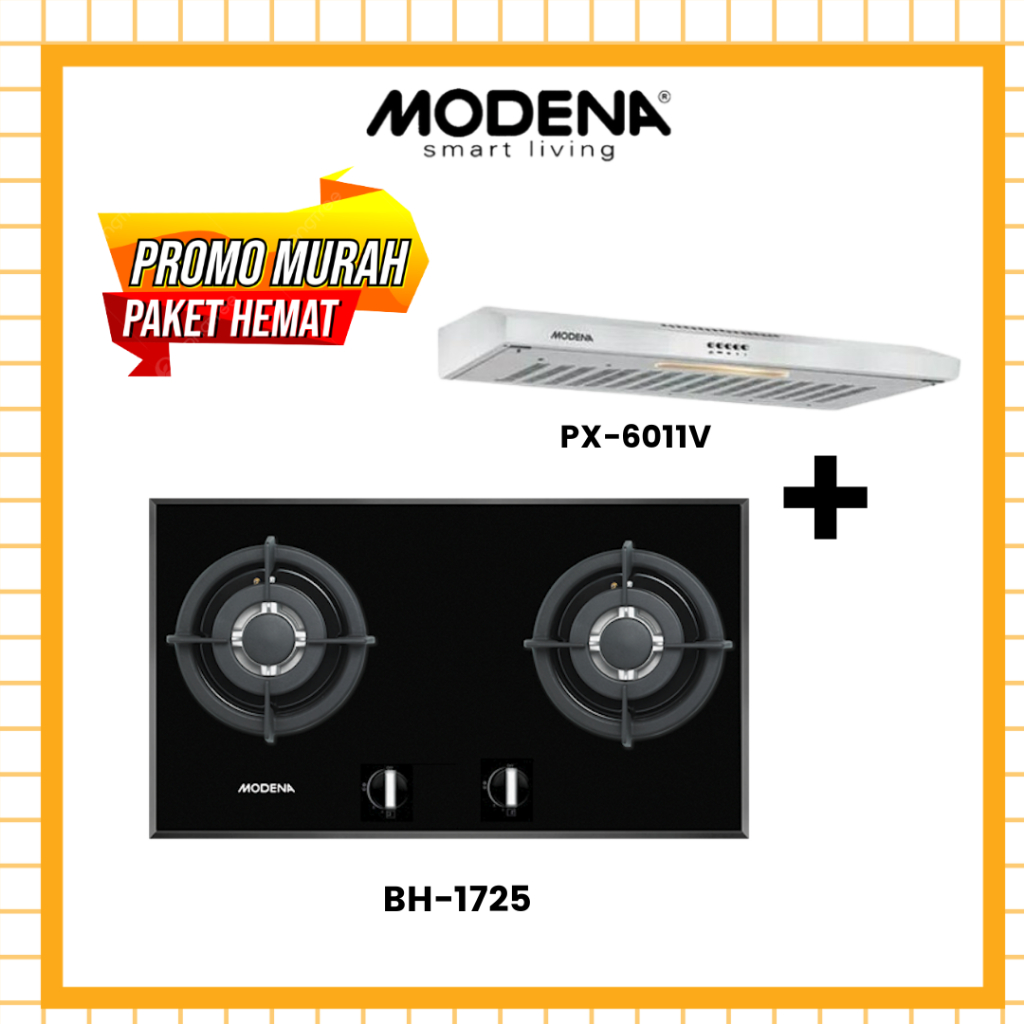 MODENA Paket Kompor Tanam 2 Tungku 70 cm dan Cooker Hood 60 cm - BH 1725 & PX-6011V