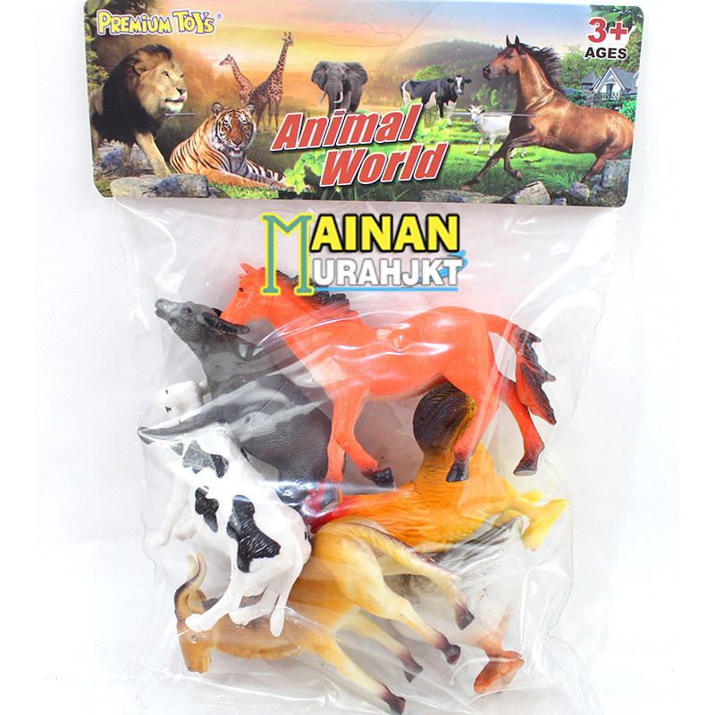 MAINANKEI MAINAN ANAK MURAH HEWAN KARET ANIMAL WORLD 17813 ISI 6 PCS ANIMAL WORLD KANTONG PREMIUM