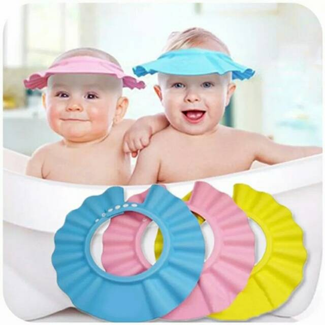 Topi Keramas Anak Kancing Dengan Penutup Telinga Shower Cap Mandi Bayi