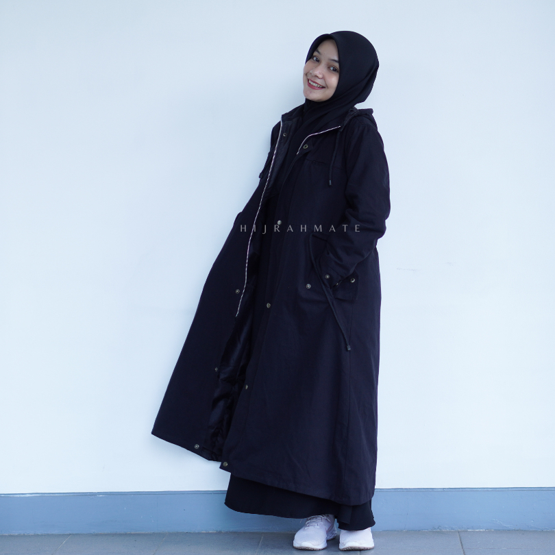 Hijrahmate - Jaket Parka Muslimah Sumayya Jaket Hijaber dg Hoodie & Saku Rahasia (Desain 6 saku)