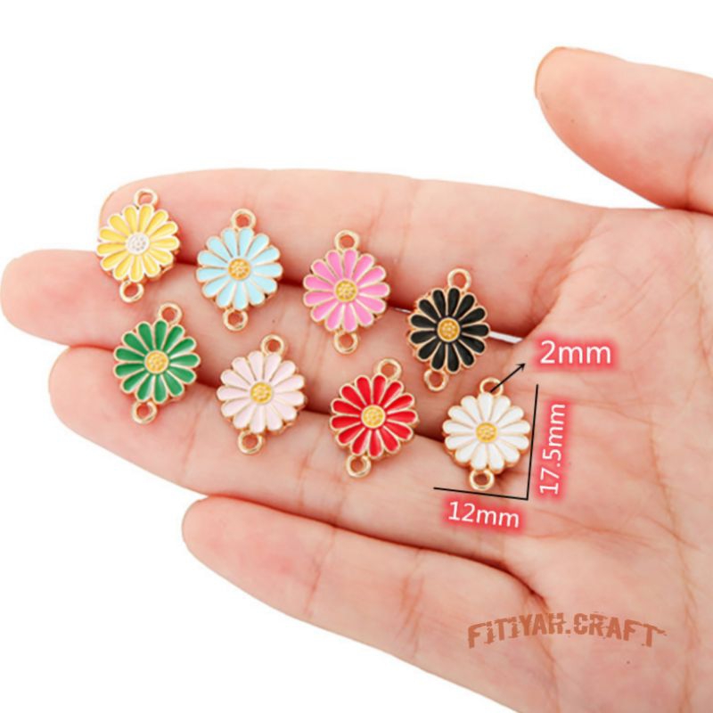 Enamel Sun Flower Manik Bunga Matahari Aksesoris DIY Bunga Matahari 2 Titik Lubang Liontin Bunga Matahari