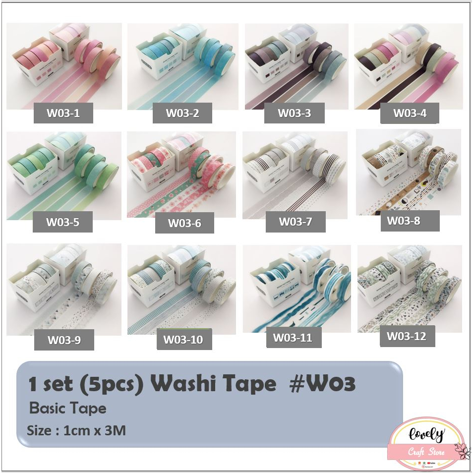 

LovelyCraftStore | W03 ~ 5pcs/set Washi Tape Journal Deco Tape for bujo, journalling, decoration, diary