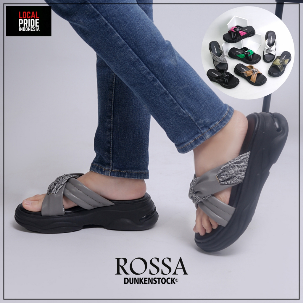 Dunkenstock ROSSA Sandal Wedges Wanita Kekinian Sendal Slop Cewek Hak Platform Casual Terbaru