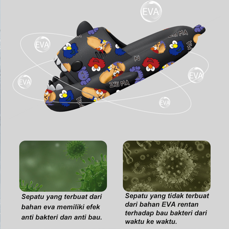 2023 KOMIN-Sandal Hiu Sendal Shark Dewasa Sesame Street Sandal Rumah Eva Lembut Ringan Nyaman Sandal Pasangan Korea Selatan Dalam Kamar Mandi SIZE 36-45