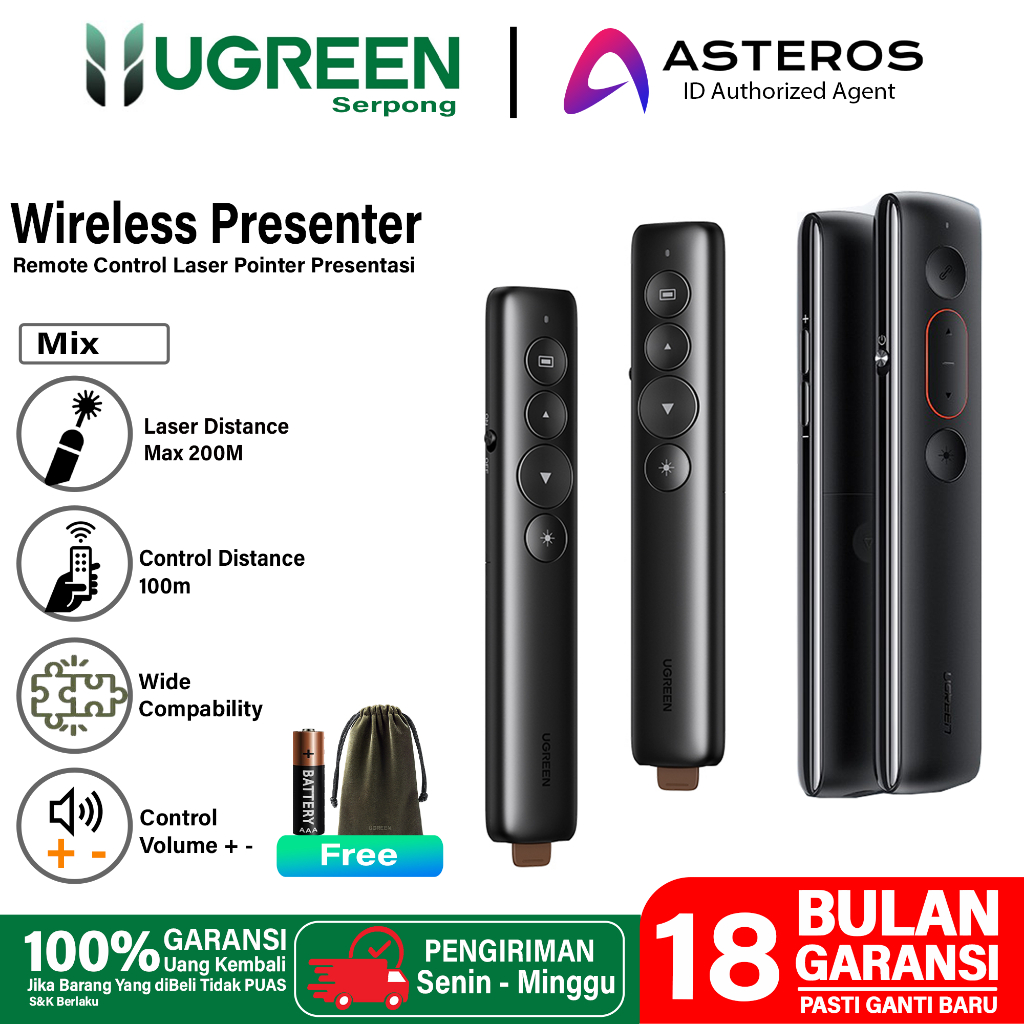 UGREEN Wireless Laser Pointer Presenter ,Remote Laser Pointer Untuk Presentasi