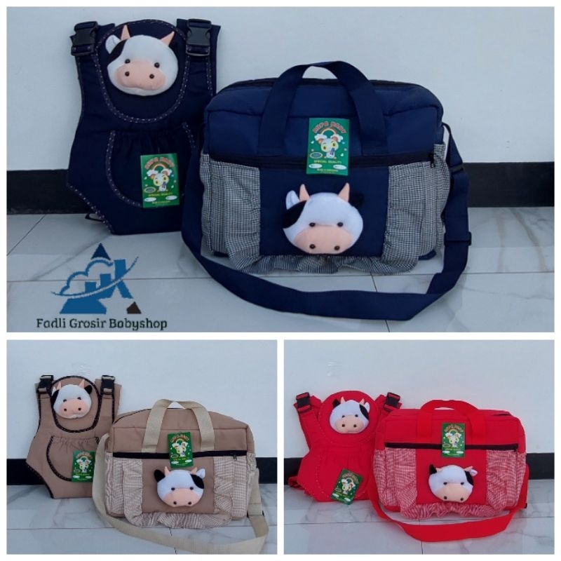 Satu Paket (2 in 1) Tas Bayi Besar Fadli Boneka Sapi Dan Gendongan Bayi Depan Ransel Terlaris