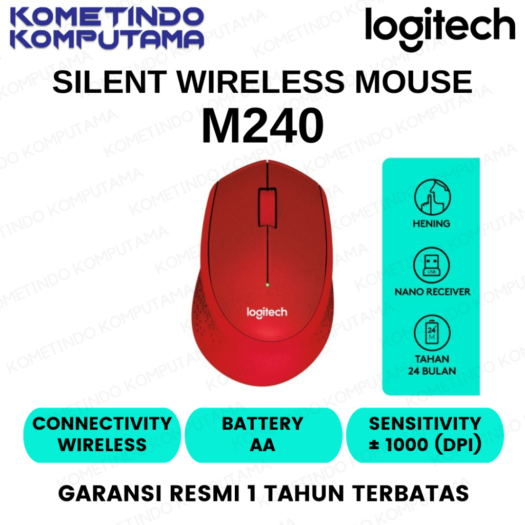 RED MOUSE WIRELESS SILENT CLICK LOGITECH M331 100% Original MERAH GARANSI RESMI