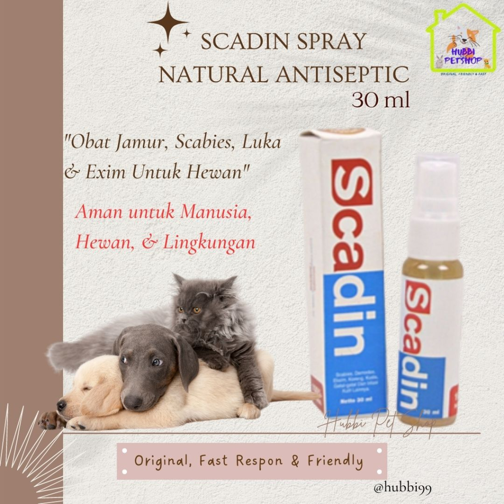 Obat Jamur Kucing Obat Scabies Kucing Anjing - SCADIN 30ml Spray - Obat Anti Jamur Scabies Kucing Demodex Gatal-gatal Infeksi iritasi Kulit Anjing Kelinci