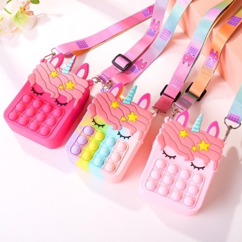 Tas Mainan Anak Pop It model unicorn 12cm