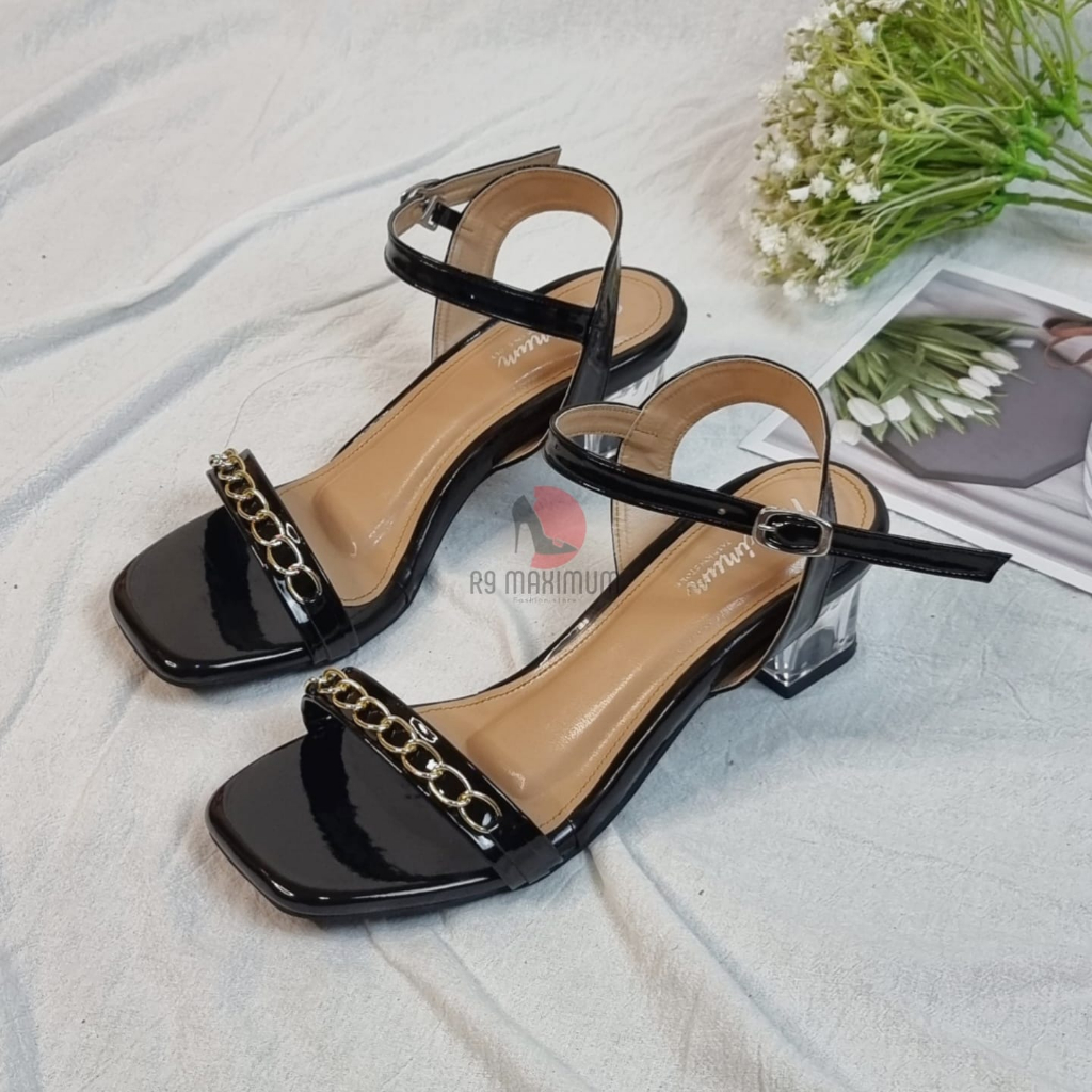 R9 Sepatu Hak kaca 5 cm Variasi Rantai Premium