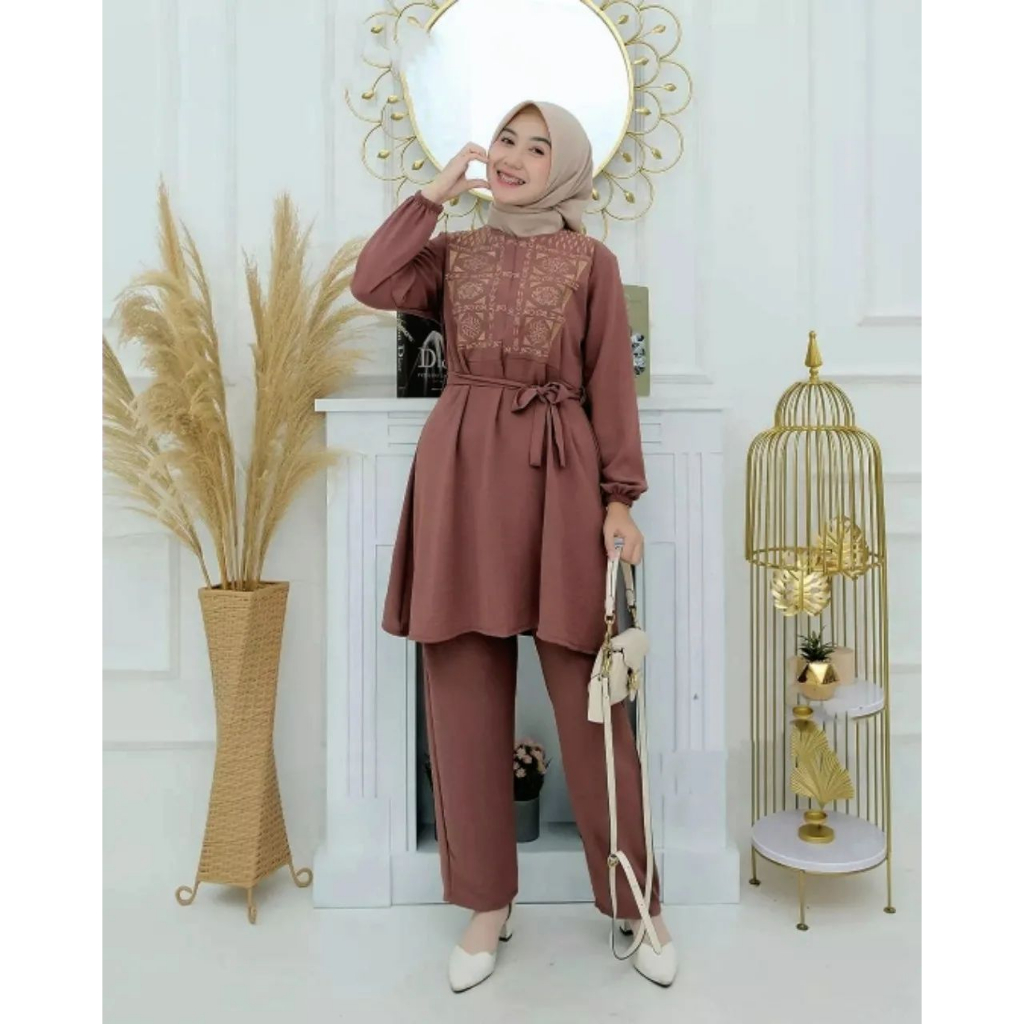 Setelan Wanita Kekinian Cringkle Premium One Set Jumbo Baju Wanita Setelan Terbaru Nadya Set Fashion Muslim