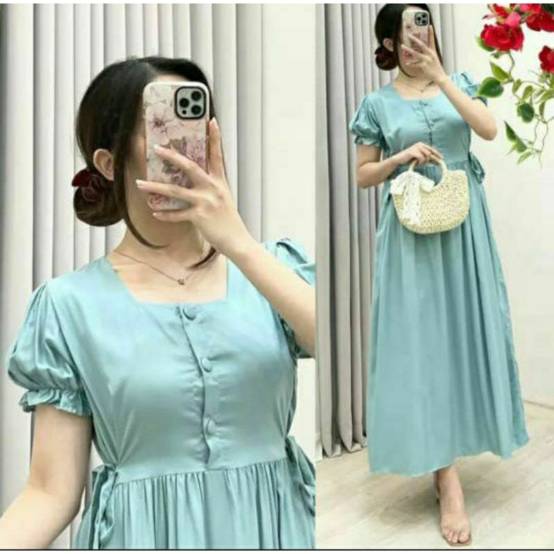 Dress Wanita Kekinian Model Chibi Lengan Kerut Busui Polos Lengan Pendek